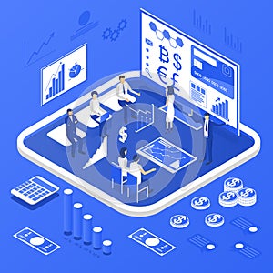 Investment and Virtual Finance Concept 3d Isometric View. Vector