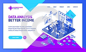 Investment and Virtual Finance Concept Landing Web Page Template 3d Isometric View. Vector