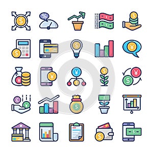 Investments and finance icons set