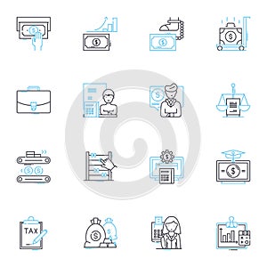 Investments and savings linear icons set. Diversification, Compound, Interest, Portfolio, Equity, Bonds, Capital line