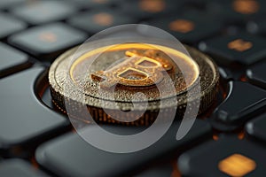 Investor clicks on button with bitcoin logo