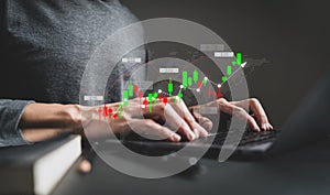 Investor data and information analysis chart for planning in strategy of stock market money or fund. Invest for earning or profit