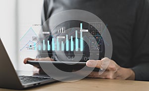 Investor data and information analysis chart for planning in strategy of stock market money or fund. Invest for earning or profit