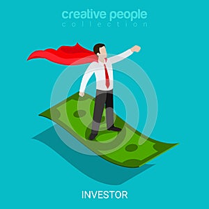 Investor funding evangelist super hero flat 3d isometric vector photo