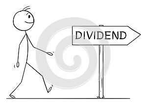 Investor Goes for Dividend, Vector Cartoon Stick Figure Illustration