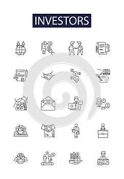 Investors line vector icons and signs. Financiers, Wealth-holders, Speculators, Capitalists, Backers, Shareholders photo