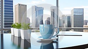 Invigorating Coffee Break in a Contemporary Office Space with a Breathtaking View and Stylish Decor