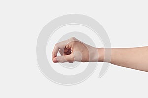 Invisible object holding hand isolated on white