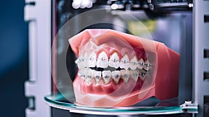 Invisible orthodontic braces created by 3D printer for a beautiful smil. Concept Dental Technology,