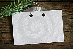 Invitation business empty card on the Christmas tree abstract background concept