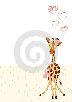 Invitation card for announcement new born with cute giraffe girl