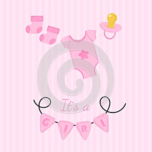 Invitation, card baby shower is a girl. Vector illustration