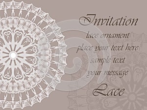 Invitation card with delicate crochet lace round ornament