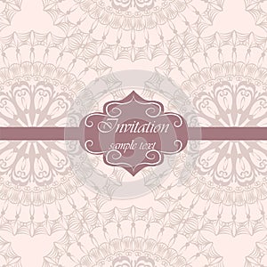 Invitation card with delicate crochet lace round ornament