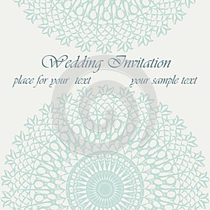 Invitation card with delicate crochet lace round ornament
