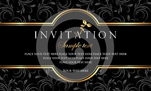 Invitation card design - luxury black and gold retro style