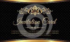 Invitation card design - luxury black and gold vintage style