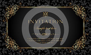 Invitation card design - luxury black and gold vintage style