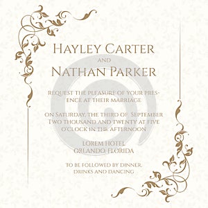 Invitation card with floral frame on seamless background. Classic design page