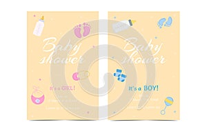 Invitation, card is a girl, a boy. Baby shower. Vector illustration