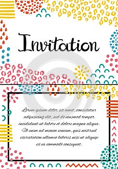 Invitation card. Hand drawn lettering. Background with abstract hand drawn textures