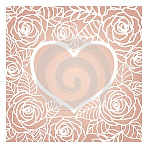 invitation card with heart and roses, laser cutting