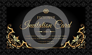 Invitation card - luxury black and gold design in vintage style