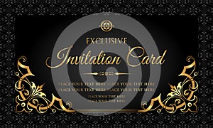 Invitation card - luxury black and gold design in vintage style photo