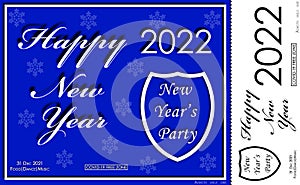 Invitation card - New Year`s party. Happy New Year 2022. COVID-19 free zone. Design of a postcard or ticket