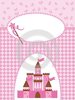 Invitation card with princess castle and wand.