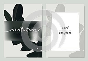 Invitation card template design, dark green Ficus Elastica leaf with blurred mask