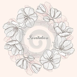 Invitation card template with graphic flowers frame
