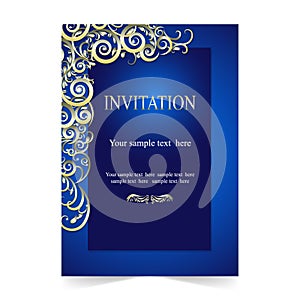 Invitation card, wedding card with ornamental on blue background