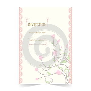 Invitation card, wedding card with ornamental pink background