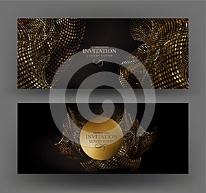 Invitation cards with gold levitating material made from metallic circles.