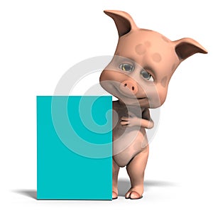 invitation from a cute and funny toon pig, 3d-illustration