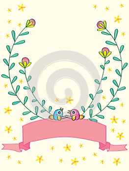 Invitation flower bird frame sit down