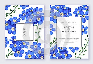 Greeting or invitation card template design with blue forget-me-not