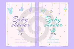 Invitation is a girl, a boy. Baby shower. Vector illustration