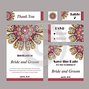 Invitation graphic card with mandala. Decorative ornament for card design: wedding, bithday, party, greeting. Vintage