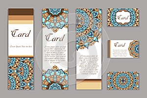 Invitation graphic card with mandala. Decorative ornament for card design: wedding, bithday, party, greeting. Vintage mandala elem