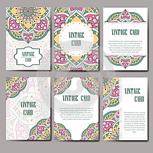 Invitation graphic card with mandala. Decorative ornament for card design: wedding, bithday, party, greeting. Vintage mandala elem