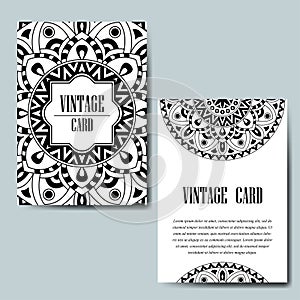 Invitation graphic card with mandala. Decorative ornament for card design: wedding, bithday, party, greeting. Vintage mandala elem