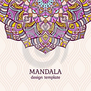 Invitation graphic card with mandala. Vintage decorative elements