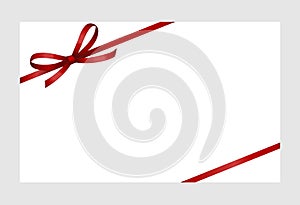 Invitation, Greeting or Gift Card With Red Ribbon And A Bow Isolated on white background.