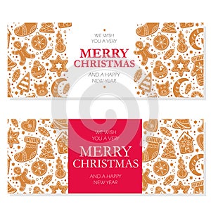 Invitation merry christmas banner with gingerbread cookies