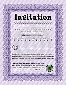 Invitation. Money design. Complex background. Customizable, Easy to edit and change colors.  Violet color