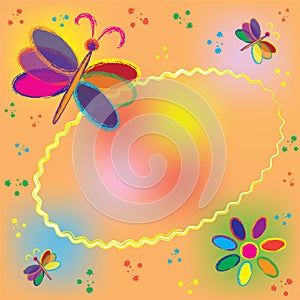 Invitation oval card with rainbow butterflies