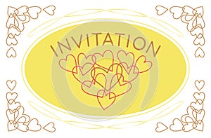 Invitation with overlapping hearts. Hearts border corner. Wedding or Valentine`s card design