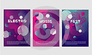 Invitation templates for night club party with dynamic shapes.Dance music festival with abstract geometric smooth line.